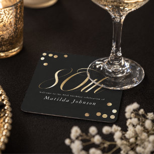 Elegant svart och guld 80-årsdag underlägg papper kvadrat