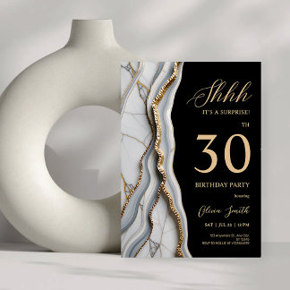 Elegant svart och guld agat födelsedagsfest inbjudningar
