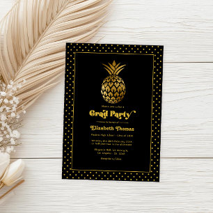 Elegant svart och guld Ananas Examenstårtfest Inbjudningar