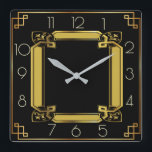Elegant svart och guld art deco fyrkantig klocka<br><div class="desc">Underbar klockdesign. Du kommer att kärlek det som andra. Du kan fritt använda den här designen för andra produkter som du vill anpassa och lägga till texten. Följ mig för mer. Tack. Ha en trevlig dag.</div>