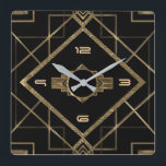 Elegant svart och guld art deco fyrkantig klocka<br><div class="desc">Underbar klockdesign. Du kommer att kärlek det som andra. Du kan fritt använda den här designen för andra produkter som du gillar eller anpassa och lägga till texten. Följ mig för mer. Tack. Ha en trevlig dag.</div>