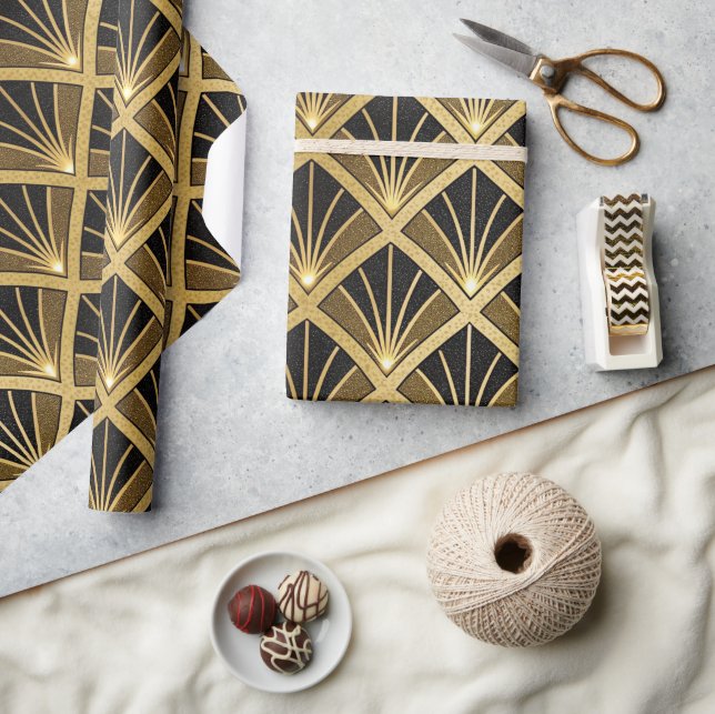 Elegant svart och guld Art Deco-mönster Presentpapper (Hantverk)