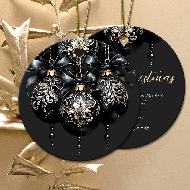 Elegant svart och guld baubles lyxjul julgransprydnad keramik (Gold black Christmas ornament)