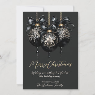 Elegant svart och guld baubles lyxjul julkort