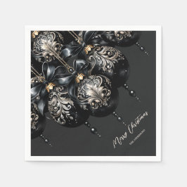 Elegant svart och guld baubles lyxjul pappersservett