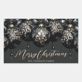 Elegant svart och guld baubles lyxjul rektangulärt klistermärke