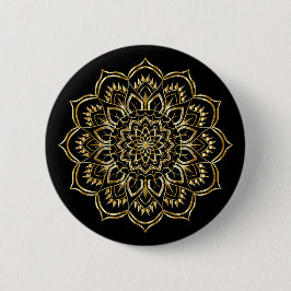 Elegant svart och guld blommande mandala-mönster knapp