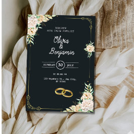 Elegant svart och guld blommig bröllopsinbjudan inbjudningar