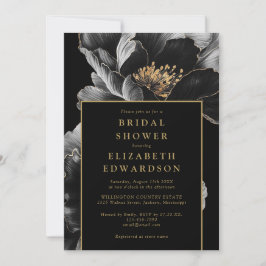Elegant svart och guld blomster chic bröllopsdusch inbjudningar