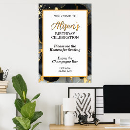 Elegant svart och guld blomster poster