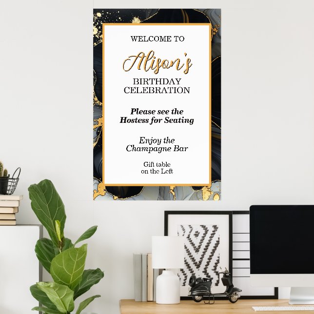 Elegant svart och guld blomster poster (Hemmakontoret)