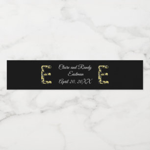 Elegant Svart och Guld Bokstav E Monogram Bröllop Vattenflaska Etikett