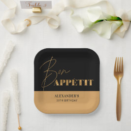 Elegant Svart och Guld Bon Appétit Födelsedagskort