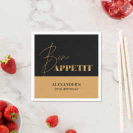 Elegant svart och guld Bon Appétit födelsedagskrif Pappersservett