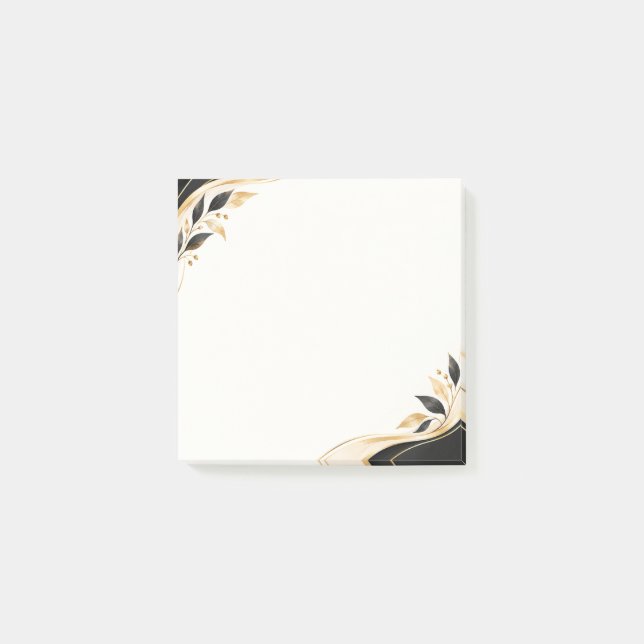 Elegant svart och guld botanisk brevpapper post-it block (Framsida)