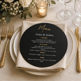 Elegant svart och guld bröllop meny