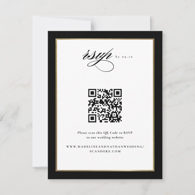 Elegant svart och guld bröllops QR-kod OSA Kort (Framsida)