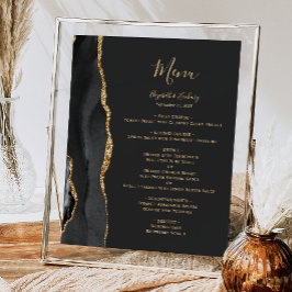 Elegant svart och guld bröllopsbord meny poster