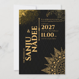Elegant svart och guld bröllopsinbjudan inbjudningar
