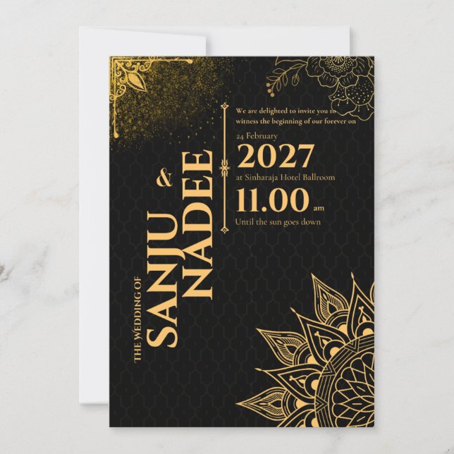 Elegant svart och guld bröllopsinbjudan inbjudningar (Framsida)