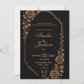 Elegant svart och guld bröllopsinbjudan inbjudningar