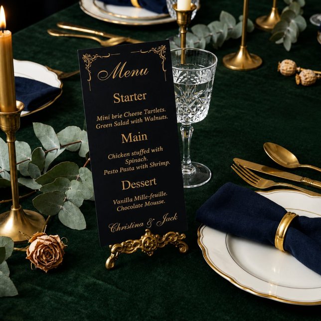 Elegant svart och guld bröllopsmeny meny (Skapare uppladdad)