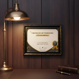 Elegant Svart och Guld Certifikat för Genomförande