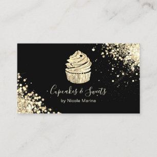 Elegant svart och guld Cupcake Bakery Konditor Visitkort