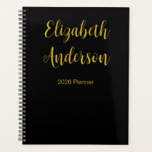 Elegant Svart och Guld Cursive Script Namn 2026
