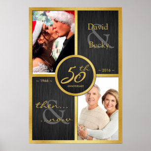 Elegant svart och guld då och nu 50-årsjubileum poster