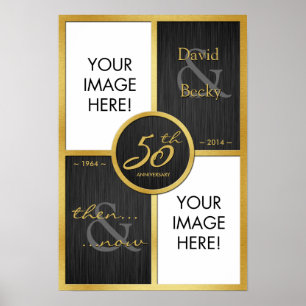 Elegant svart och guld då och nu 50-årsjubileum poster