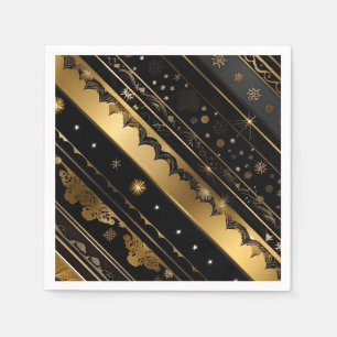 Elegant svart och Guld diagonalt strimlad Pappersservett
