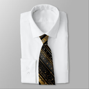 Elegant svart och Guld diagonalt strimlad Slips