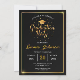 Elegant svart och guld examensfest inbjudan