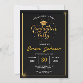 Elegant svart och guld examensfest inbjudan