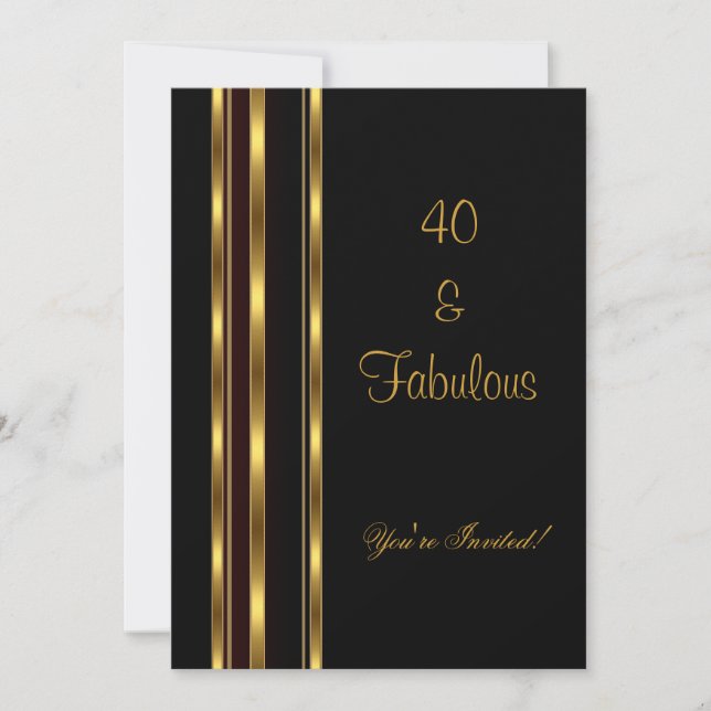 Elegant svart och guld fantastisk 40-årsdag inbjudningar (Framsida)