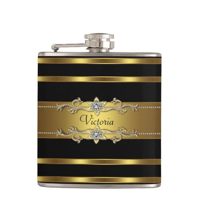 Elegant svart och guld fickplunta (Framsidan)