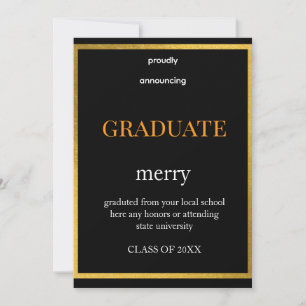 Elegant svart och guld folie examens flat kort