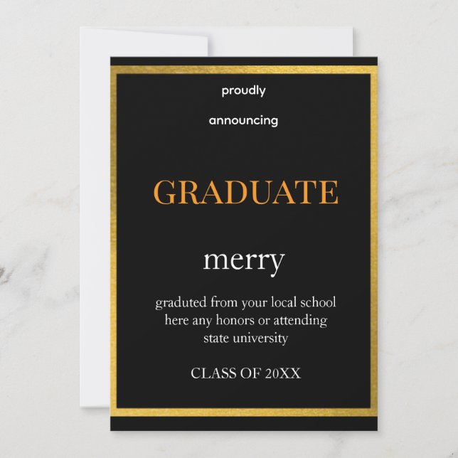 Elegant svart och guld folie examens flat kort (Framsida)