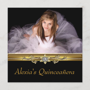 Elegant svart och guld foto Quinceanera Inbjudningar