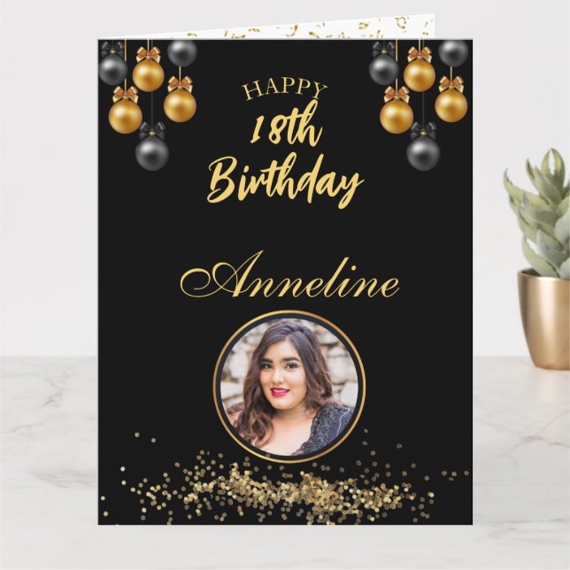 Elegant svart och guld foto Viket gratulationskort Kort (Liten växt)