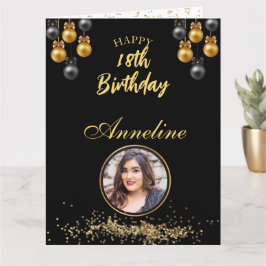 Elegant svart och guld fotovikningskort kort