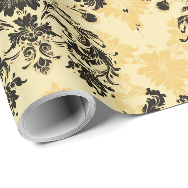 Elegant svart och guld franskt mönster presentpapper (Rullad Hörn)