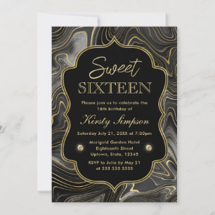 Elegant svart och guld Geode Strata Sweet 16 Inbjudningar