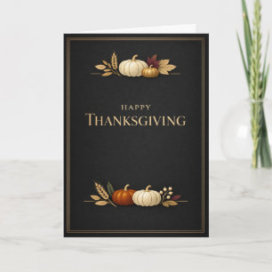 Elegant svart och guld Glad Thanksgiving-pumpa Kort