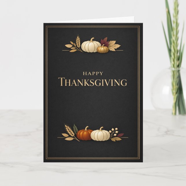 Elegant svart och guld Glad Thanksgiving-pumpa Kort (Framsida)