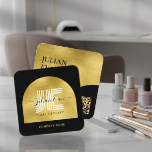 Elegant svart och guld glänsande glitter skönhet fyrkantigt visitkort
