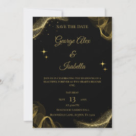 Elegant svart och guld glänsande "Spara datum"-kor Spara Datumet