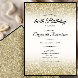 Elegant svart och guld glitter 60-årsfirande inbjudningar