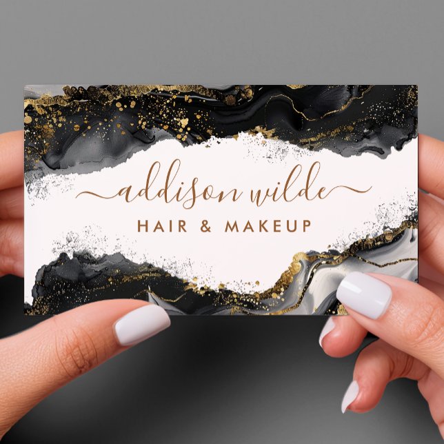 Elegant svart och guld glitter agat visitkort (Skapare uppladdad)
